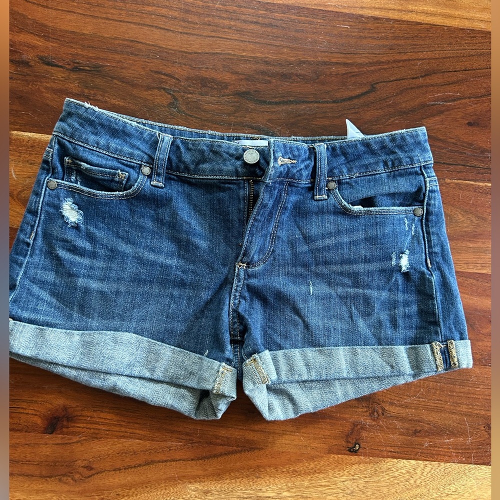Paige Denim Jimmy Low Rise Distressed Cuffed Hem Jean Shorts - Picture 3 of 6